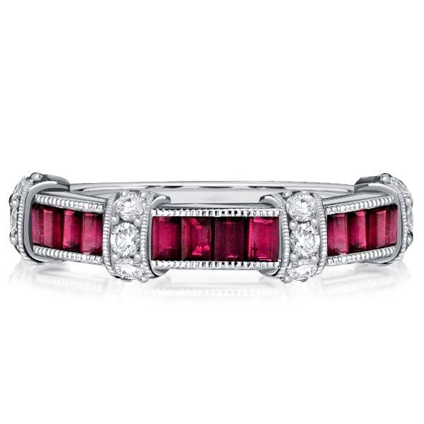 Vintage Style Ruby Baguette Cut Wedding Band | 1.06 CT TW in Sterling Silver