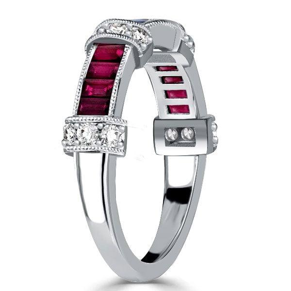 Vintage Style Ruby Baguette Cut Wedding Band | 1.06 CT TW in Sterling Silver