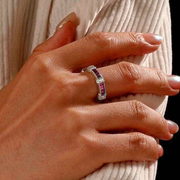 Vintage Style Ruby Baguette Cut Wedding Band | 1.06 CT TW in Sterling Silver
