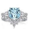 Aquamarine Cushion Cut Engagement Ring Set - 925 Sterling Silver Bridal Set