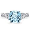 Aquamarine Cushion Cut Engagement Ring Set - 925 Sterling Silver Bridal Set