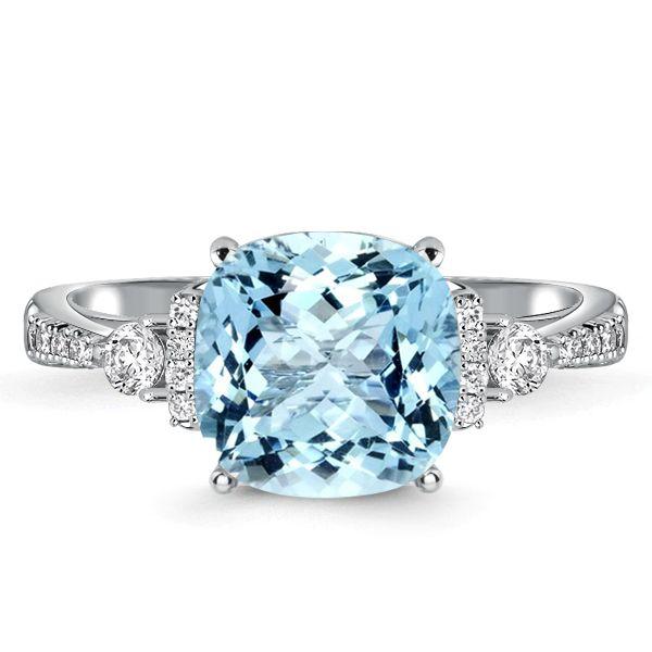 Aquamarine Cushion Cut Engagement Ring Set - 925 Sterling Silver Bridal Set