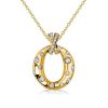 18K Gold Plated Sterling Silver Flush Setting Oval Pendant Necklace with Adjustable Chain