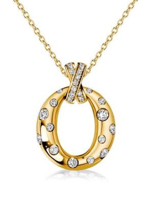 18K Gold Plated Sterling Silver Flush Setting Oval Pendant Necklace with Adjustable Chain