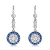 Halo Milgrain White & Blue Sterling Silver Drop Earrings