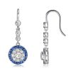 Halo Milgrain White & Blue Sterling Silver Drop Earrings