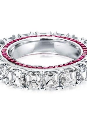 Eternity Asscher Cut White Sapphire Wedding Band - Sterling Silver