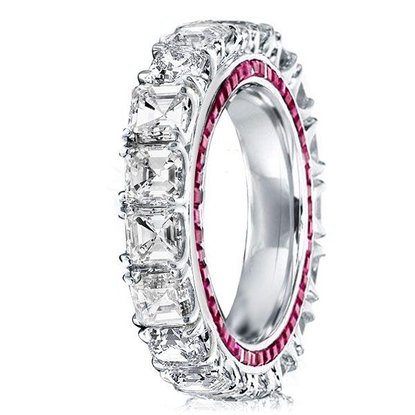 Eternity Asscher Cut White Sapphire Wedding Band - Sterling Silver