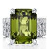 Emerald Cut Peridot Sterling Silver 3PC Wedding Ring Set