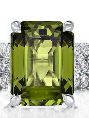 Emerald Cut Peridot Sterling Silver 3PC Wedding Ring Set