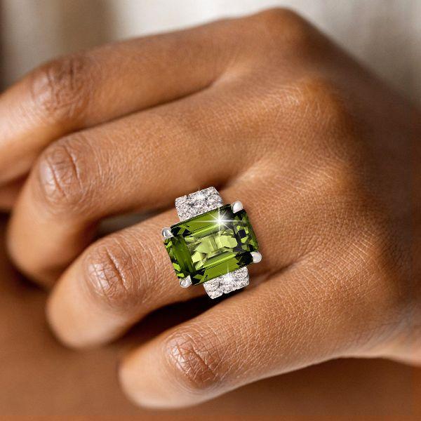 Emerald Cut Peridot Sterling Silver 3PC Wedding Ring Set