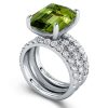 Emerald Cut Peridot Sterling Silver 3PC Wedding Ring Set
