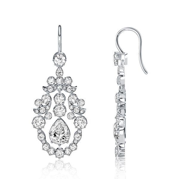 Vintage Style White Sapphire Drop Earrings in Sterling Silver