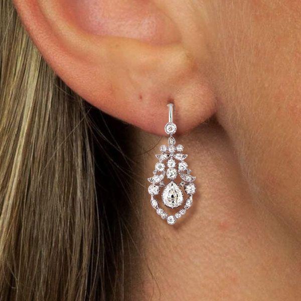 Vintage Style White Sapphire Drop Earrings in Sterling Silver