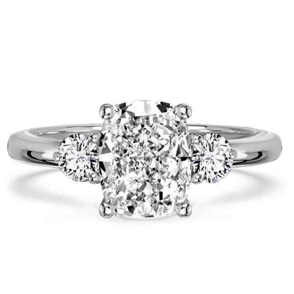 Three Stone Cushion Cut Engagement Ring in Sterling Silver with High-Carat Look