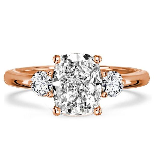 Three Stone Cushion Cut Engagement Ring in Sterling Silver with High-Carat Look
