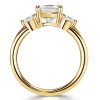 Three Stone Cushion Cut Engagement Ring in Sterling Silver with High-Carat Look