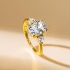 Three Stone Cushion Cut Engagement Ring in Sterling Silver with High-Carat Look
