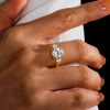Three Stone Cushion Cut Engagement Ring in Sterling Silver with High-Carat Look