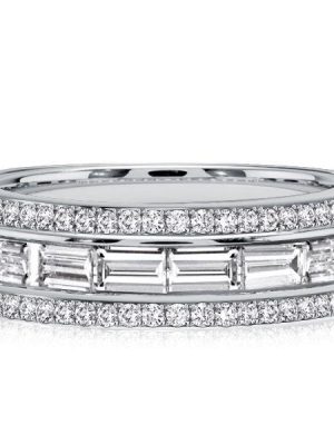 Emerald Cut Half Eternity Wedding Band - Sterling Silver Channel Set Ring