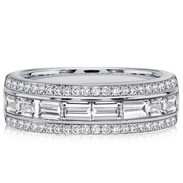 Emerald Cut Half Eternity Wedding Band - Sterling Silver Channel Set Ring
