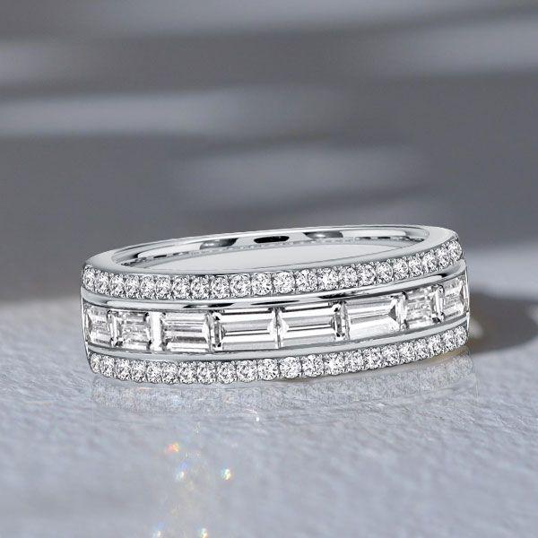 Emerald Cut Half Eternity Wedding Band - Sterling Silver Channel Set Ring