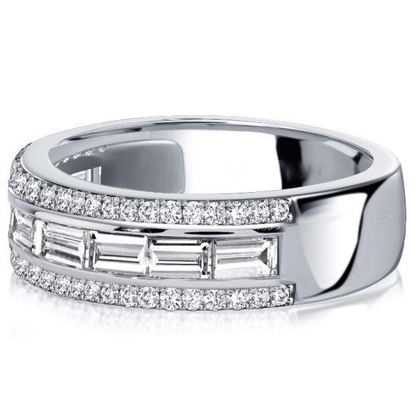 Emerald Cut Half Eternity Wedding Band - Sterling Silver Channel Set Ring