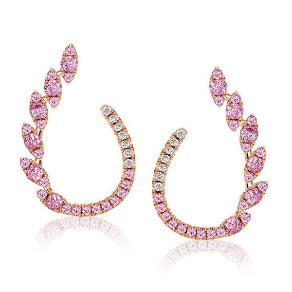 Rose Gold Pink Sapphire Hoop Earrings - 18K Plated Sterling Silver