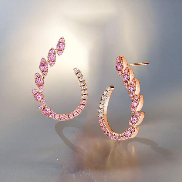 Rose Gold Pink Sapphire Hoop Earrings - 18K Plated Sterling Silver