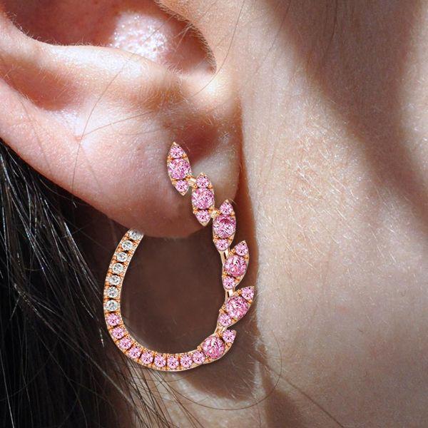 Rose Gold Pink Sapphire Hoop Earrings - 18K Plated Sterling Silver