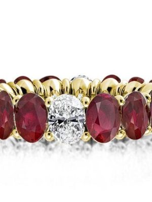 18K Gold Plated Oval Eternity Wedding Band with Created White Sapphire, 5.65 CT. TW.