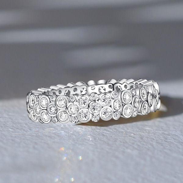 Serpent Scale Eternity Band Ring for Women in 925 Sterling Silver with Round Cut Stones