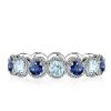 Eternity Band Ring with Milgrain Aquamarine and Blue Sapphire in Sterling Silver