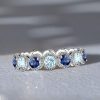 Eternity Band Ring with Milgrain Aquamarine and Blue Sapphire in Sterling Silver