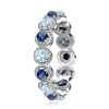 Eternity Band Ring with Milgrain Aquamarine and Blue Sapphire in Sterling Silver