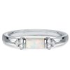 Vintage Opal Wedding Band Ring for Women in Sterling Silver with Rhodium Plating