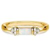 Vintage Opal Wedding Band Ring for Women in Sterling Silver with Rhodium Plating