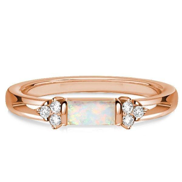 Vintage Opal Wedding Band Ring for Women in Sterling Silver with Rhodium Plating