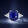 Three Stone Cushion Cut Blue Sapphire Engagement Ring in Sterling Silver with Double Prong Setting