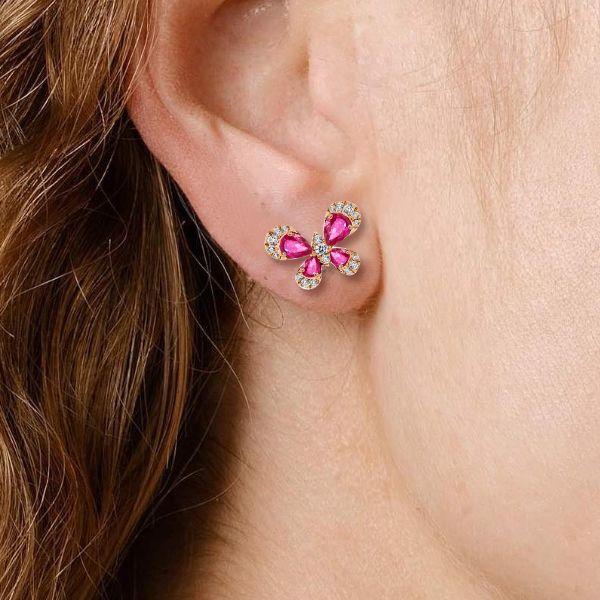 Rose Gold Butterfly Stud Earrings - 18K Plated Sterling Silver
