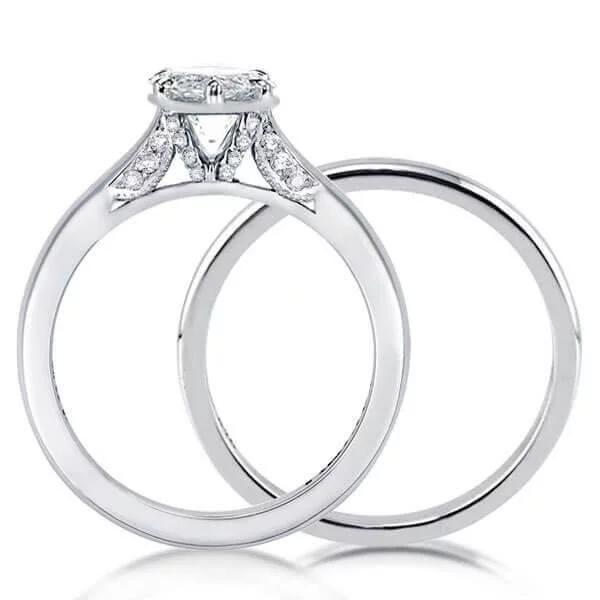 Sterling Silver Solitaire Created White Sapphire Bridal Ring Set