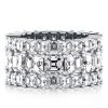Triple Row Asscher Cut Created White Sapphire Wedding Band in Rhodium-Plated Sterling Silver