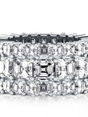 Triple Row Asscher Cut Created White Sapphire Wedding Band in Rhodium-Plated Sterling Silver