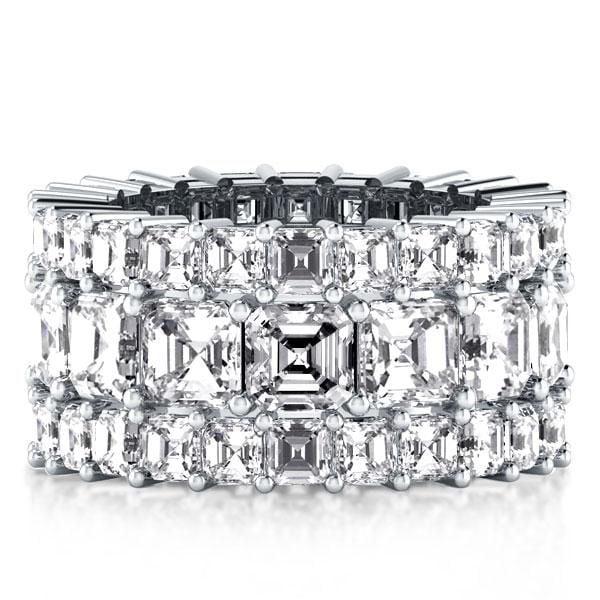 Triple Row Asscher Cut Created White Sapphire Wedding Band in Rhodium-Plated Sterling Silver