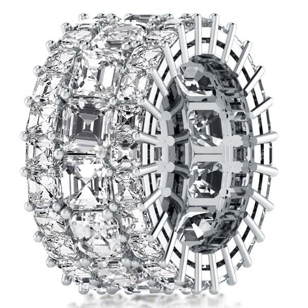Triple Row Asscher Cut Created White Sapphire Wedding Band in Rhodium-Plated Sterling Silver