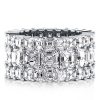 Triple Row Asscher Cut Created White Sapphire Wedding Band in Rhodium-Plated Sterling Silver