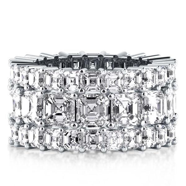 Triple Row Asscher Cut Created White Sapphire Wedding Band in Rhodium-Plated Sterling Silver