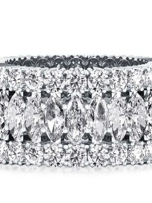 Triple Row Marquise Cut Eternity Wedding Band in Sterling Silver
