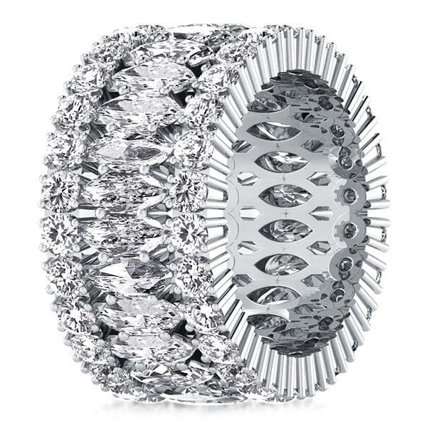 Triple Row Marquise Cut Eternity Wedding Band in Sterling Silver