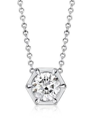 Hexagon Solitaire Pendant Necklace in 925 Sterling Silver with Rhodium Finish